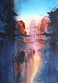 Javid Tabatabaei, 14 x 20 inch, Watercolor on Paper, Cityscape Painting, AC-JTT-034